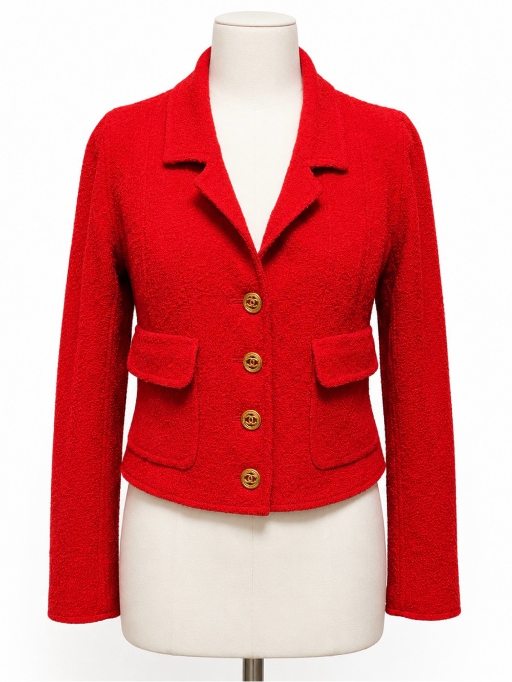 S/S 1993 Chanel Red Tweed Cropped Jacket